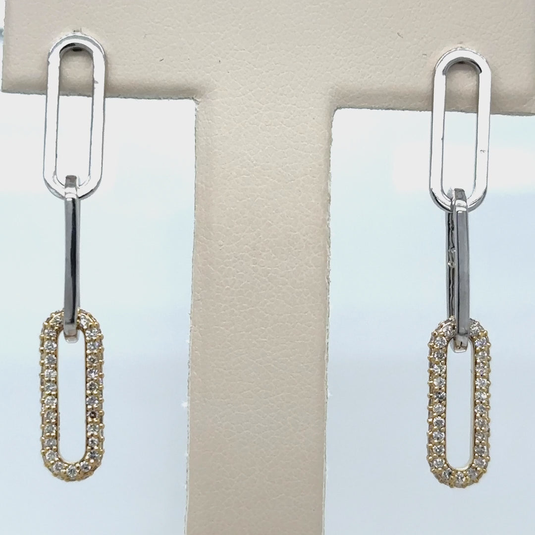 14k 2 Tone Paperclip Diamond Earring White