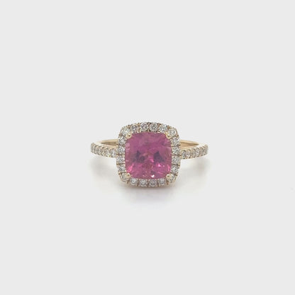 Yellow Gold Rubellite Ring With Diamonds