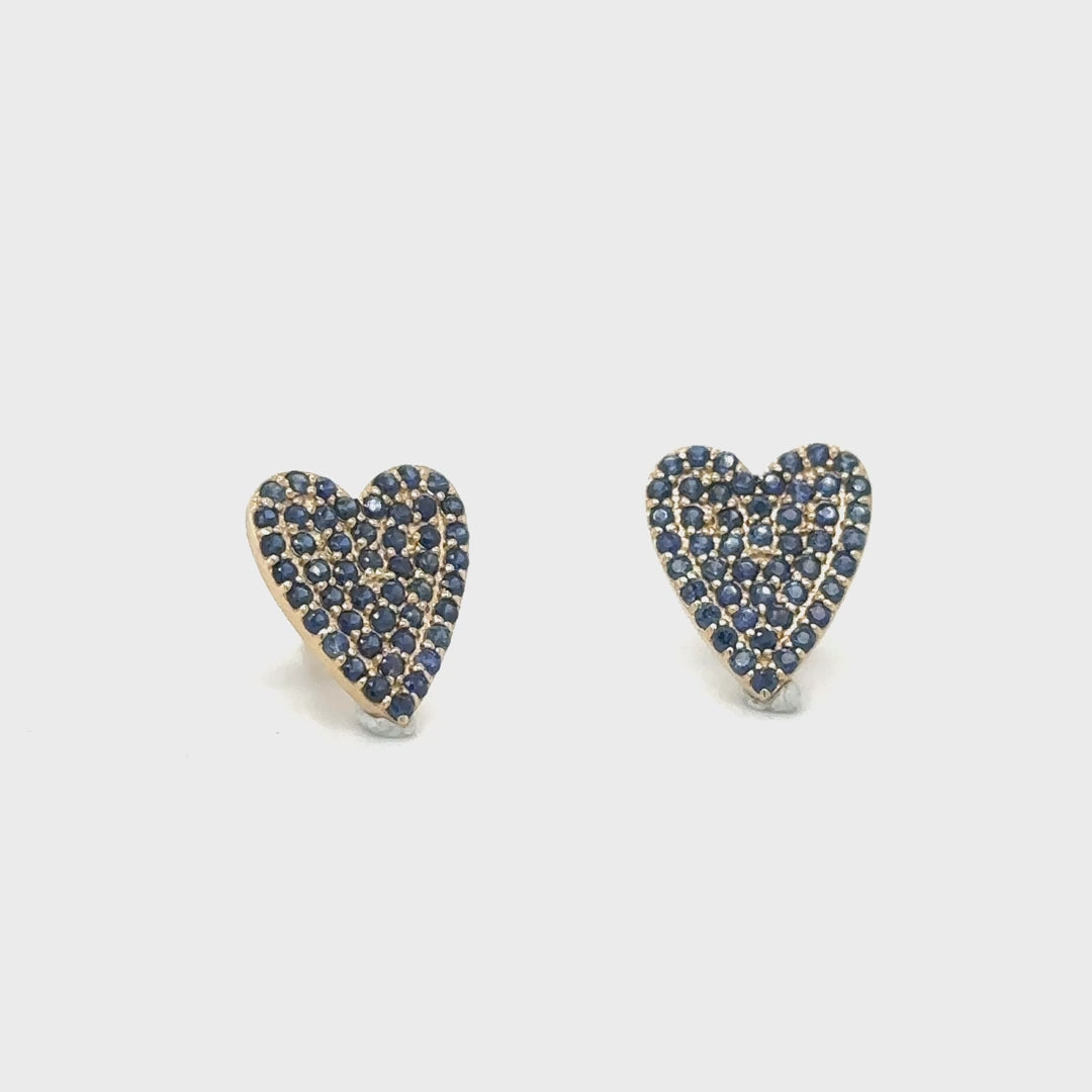 Yellow Gold Heart Earring With Sapphire