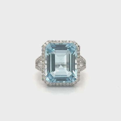 Emerald Shape Aquamarine Ring With Diamonds