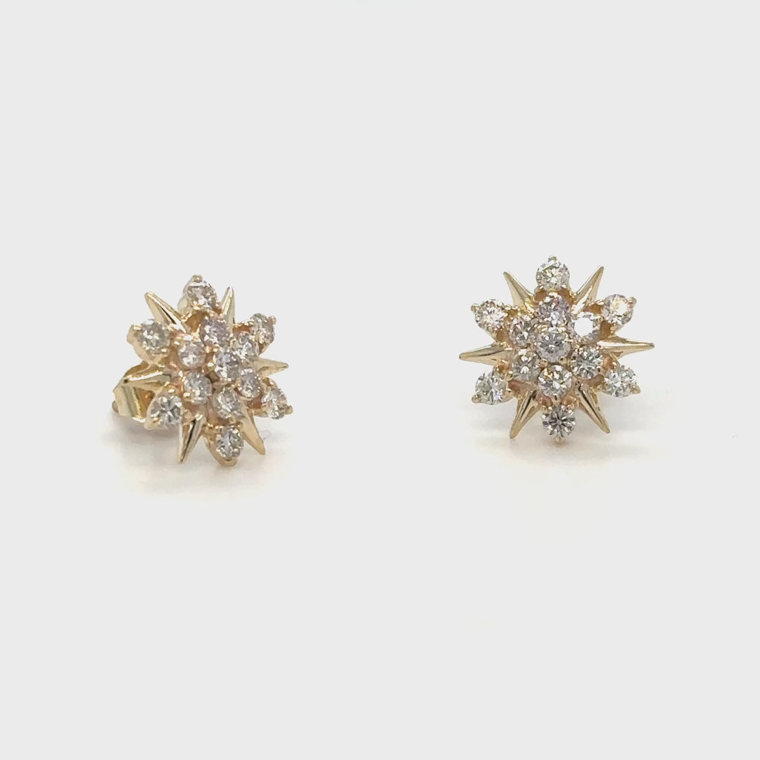 14k Yellow Gold Starburst Earring With Diamonds