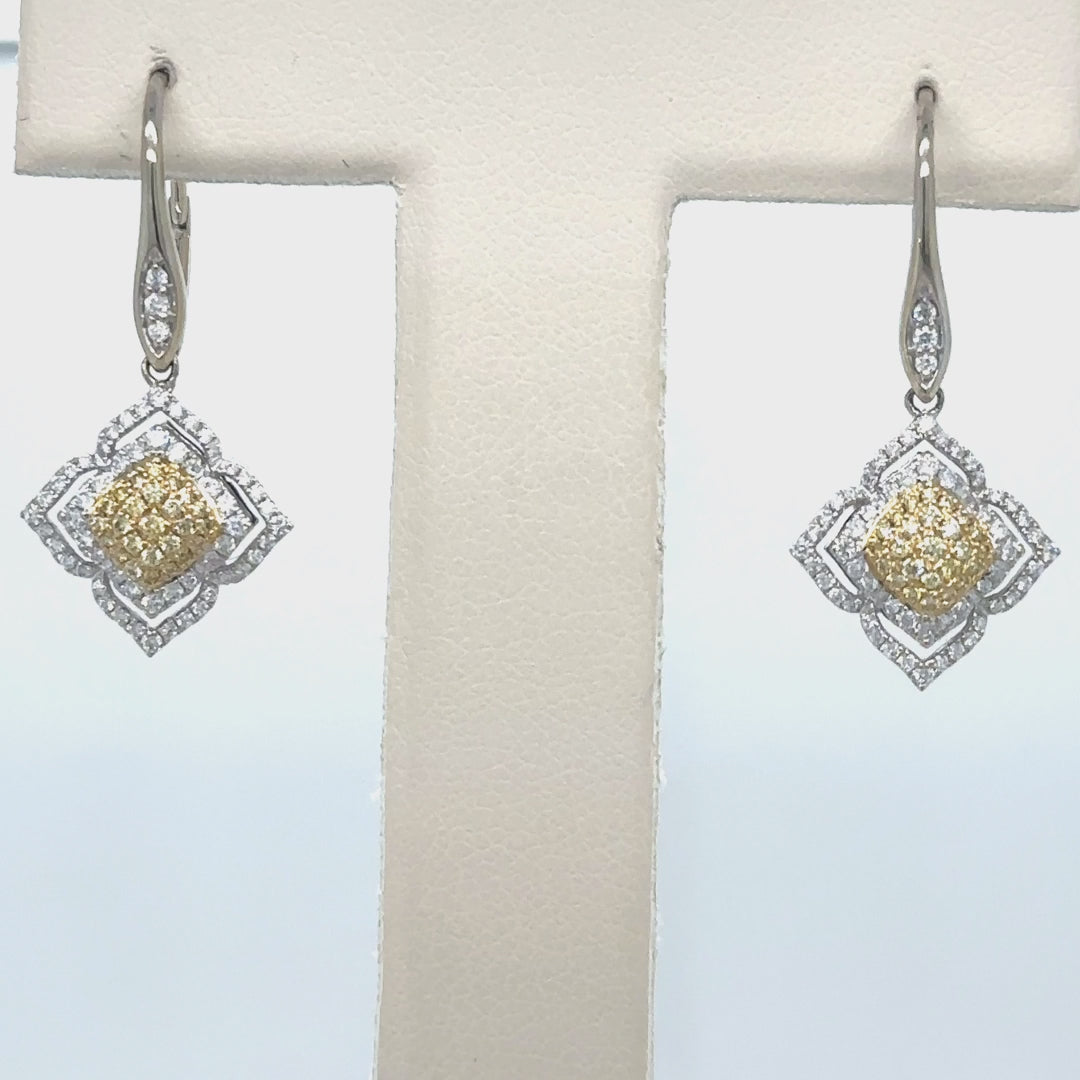 14k White Gold Earring With Yellow and White Diamonds