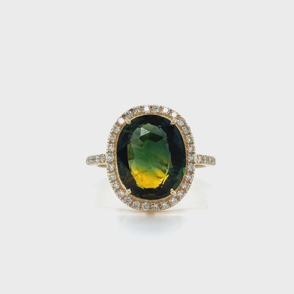 Yellow Gold Tilt Sapphire Ring With Diamonds