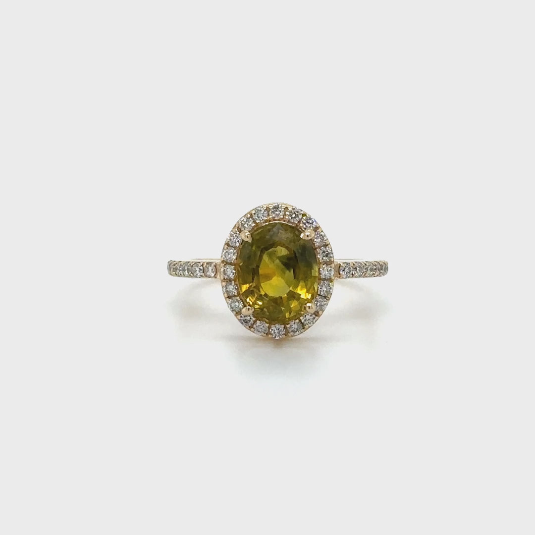 Yellow Gold Tilt Sapphire Ring With Diamonds