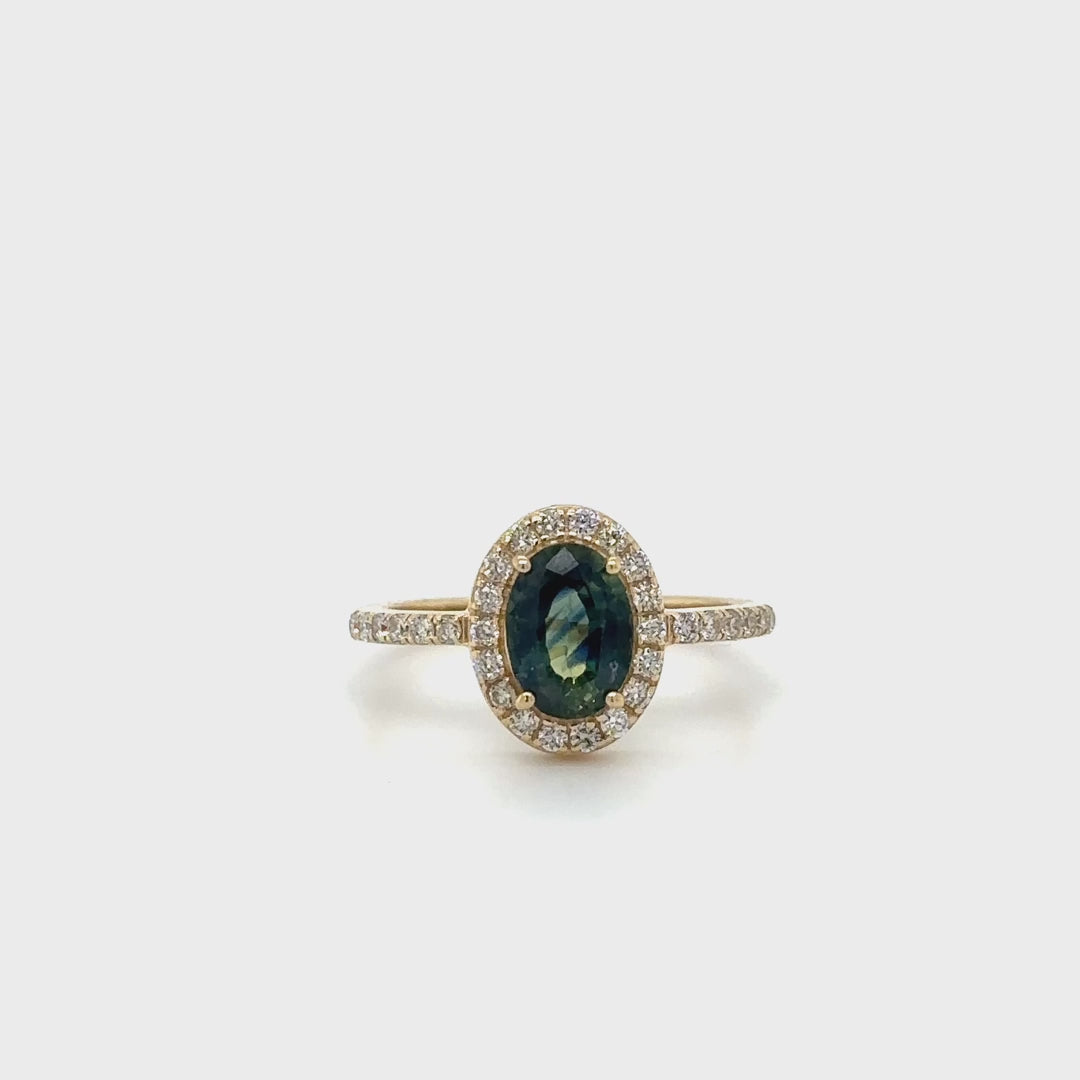 Yellow Gold Tilt Sapphire Ring With Diamonds