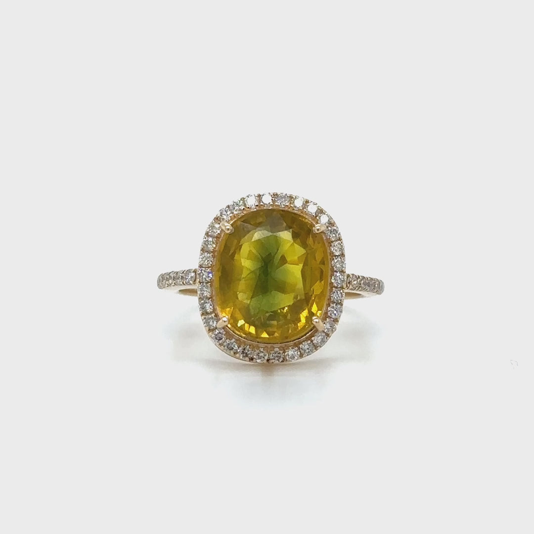 Yellow Gold Tilt Sapphire Ring With Diamonds