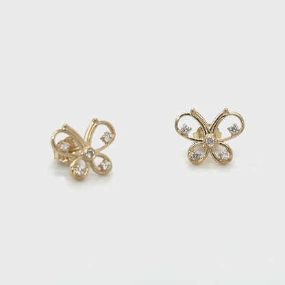 Yellow Gold Butterfly Earring With Diamonds