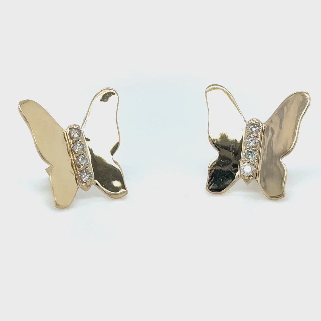 14k Yellow Gold Butterfly Earring With Diamonds