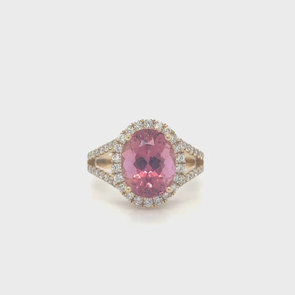 Yellow Gold Rubellite Ring With Diamonds