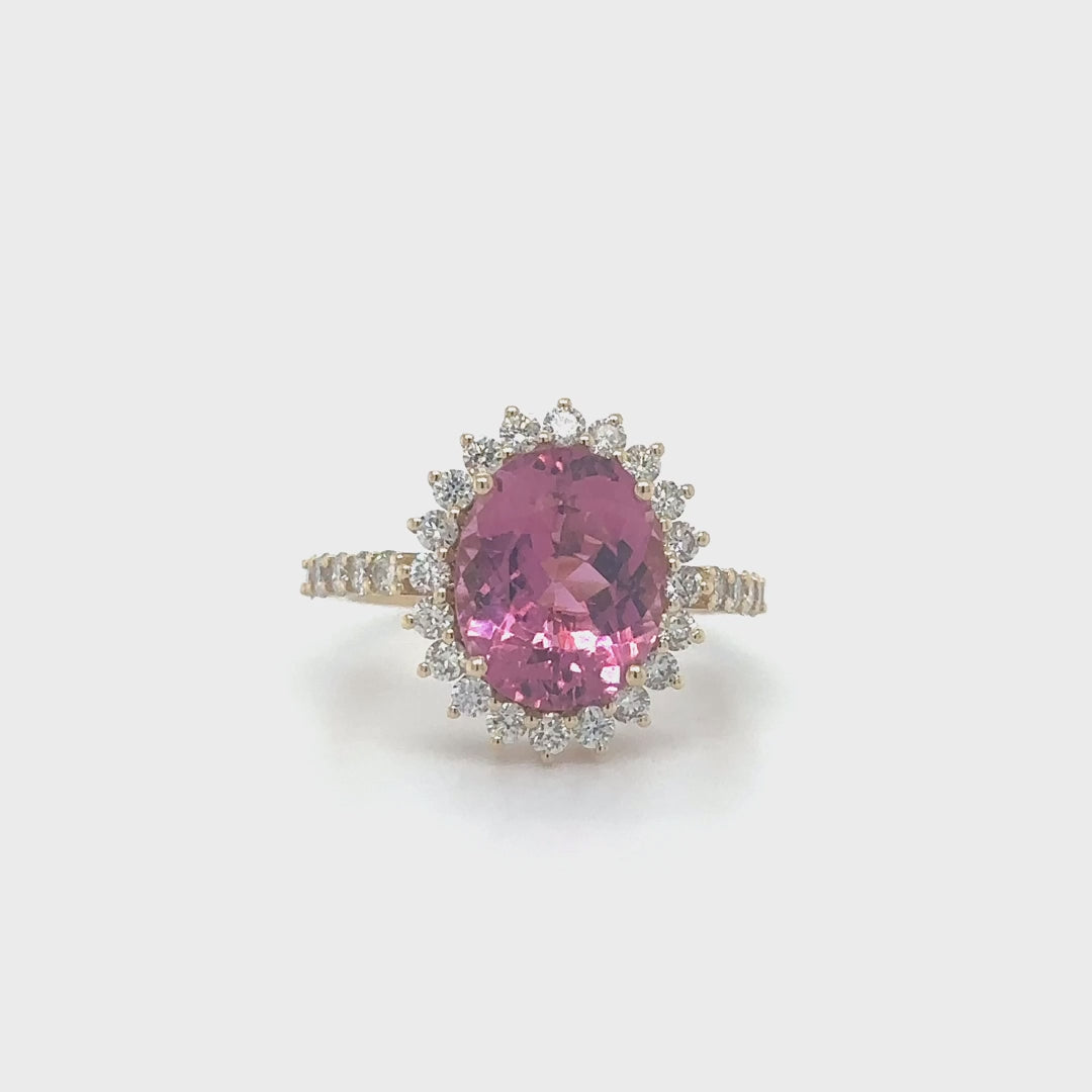 Yellow Gold Rubellite Ring With Diamonds