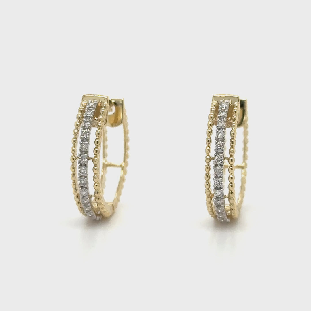 14k Yellow Gold Diamond Hoop Earring