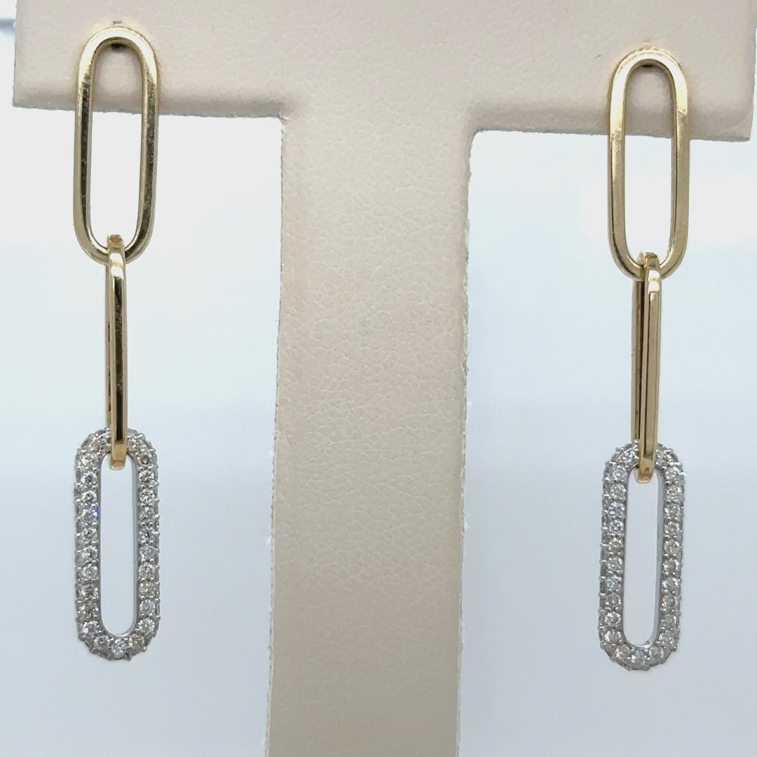 14k 2 Tone Paperclip Diamond Earring