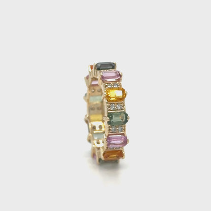 14kt Yellow Gold Multi Sapphire Ring With Diamonds