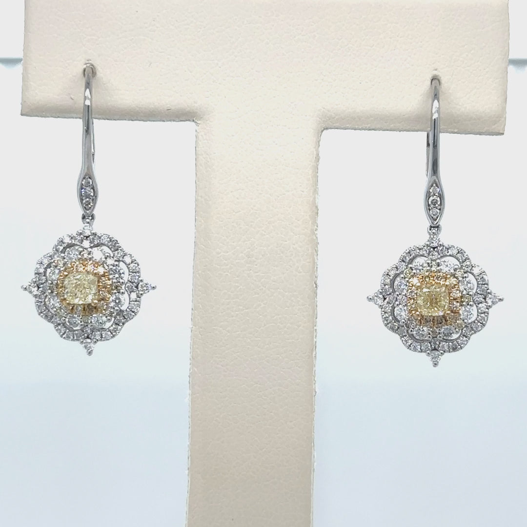 14k White Gold Earring With Yellow and White Diamonds