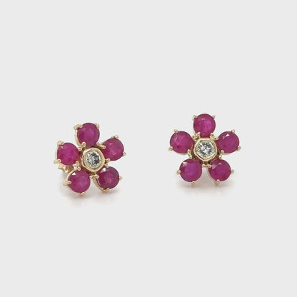 Yellow Gold Heart Earring With Ruby