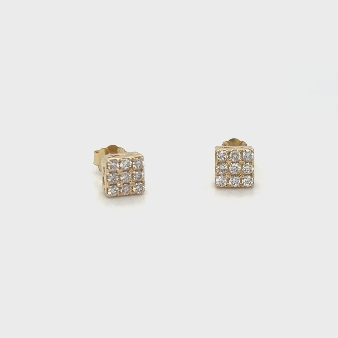 14k Yellow Gold Square Earring With Diamonds