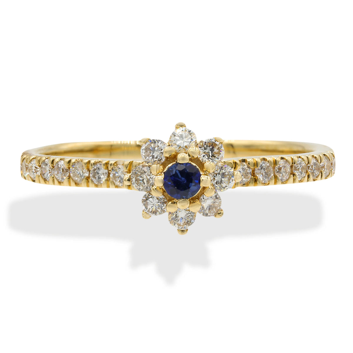 14k Diamond Flower Ring Yellow Gold