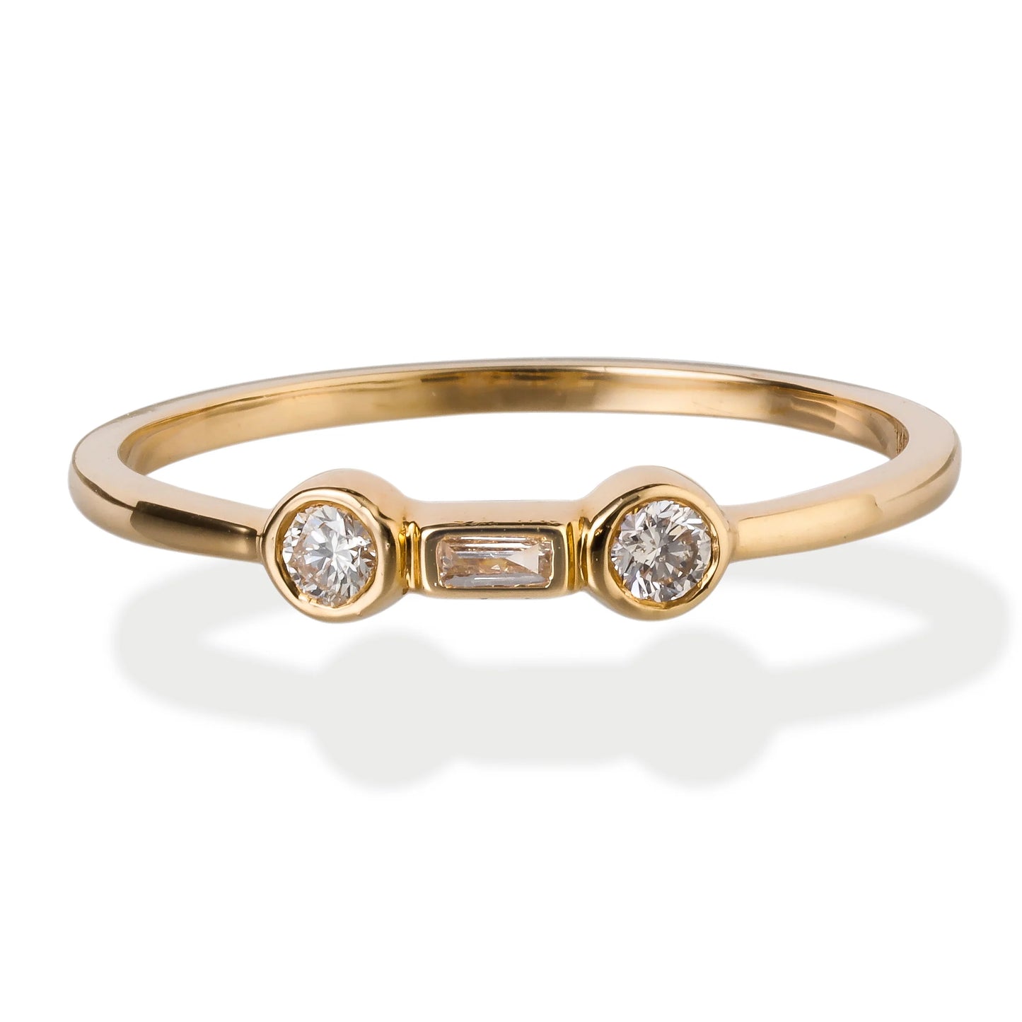 Diamond Round Baguette Ring Band 14kt Gold