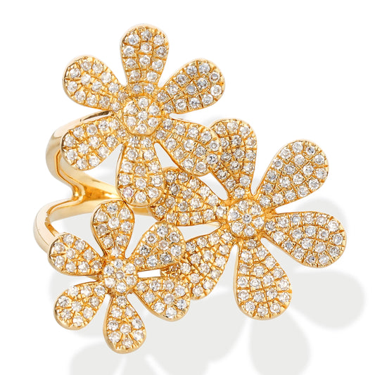 Diamond 3 Flower Ring 14kt Gold