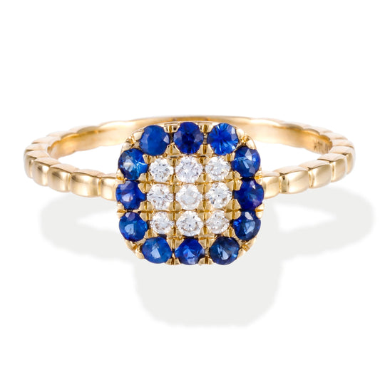 Diamond Cushion Shape Ring Blue