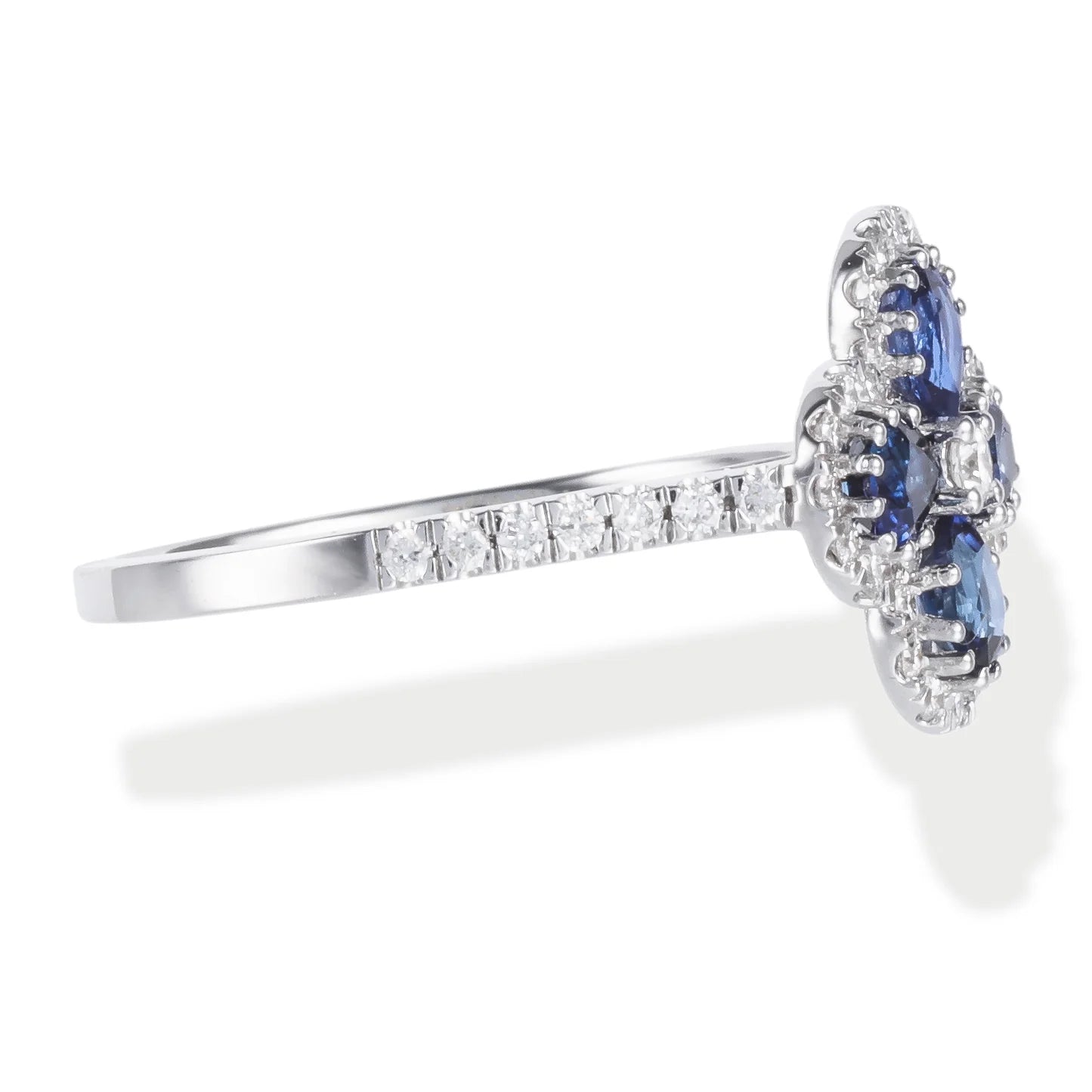 Diamond / Blue Sapphire Clover Ring 14kt Gold