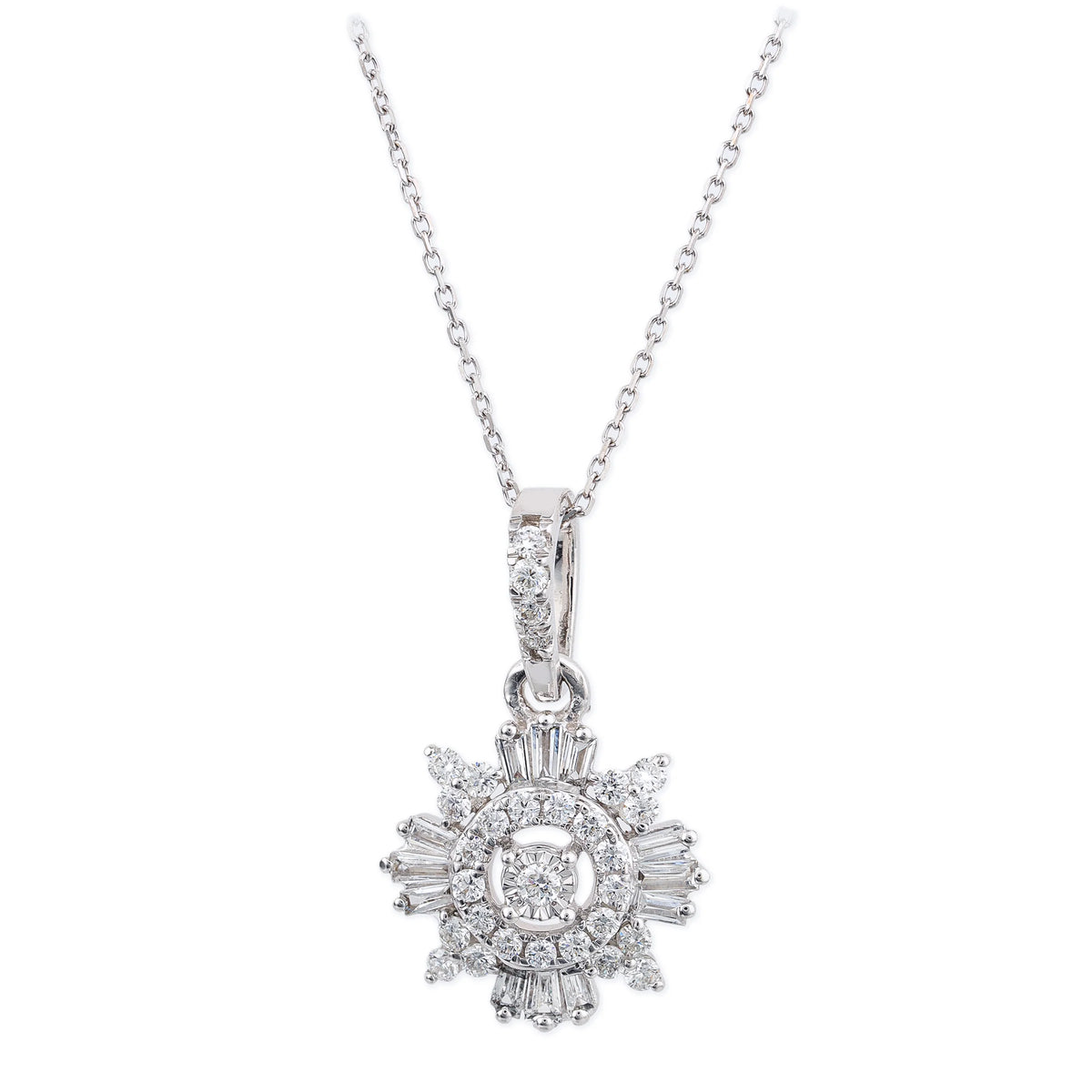 Diamond Round/baguette Pendent Necklace