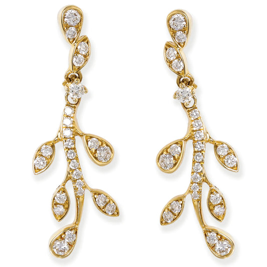 Diamond Leaf Shape Earrings Yellow Gold