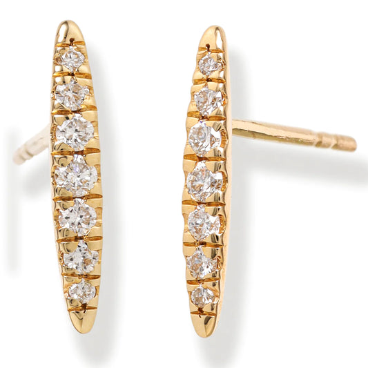 Diamond Bar Ear Studs  Yellow Gold