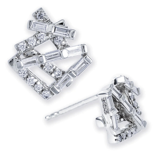 Diamond Baguette Irregualr Shape Ear Studs White Gold