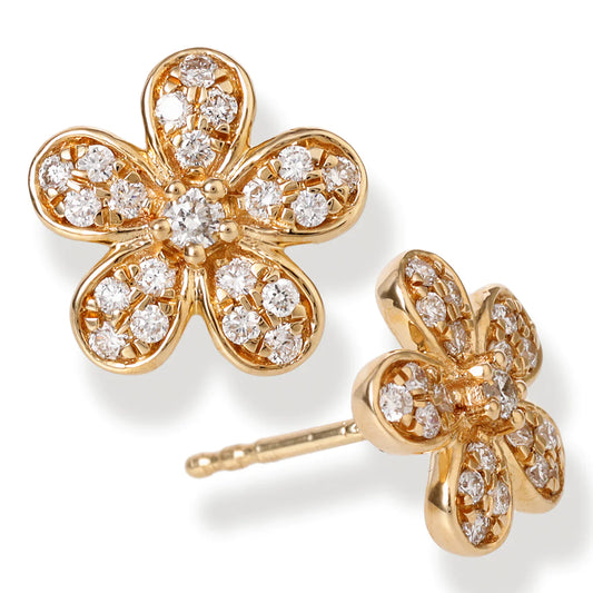 Diamond Flower Shape Ear Studs Yellow Gold