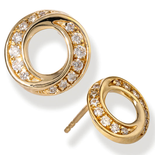 Diamond Round Circle Ear Studs  Yellow Gold