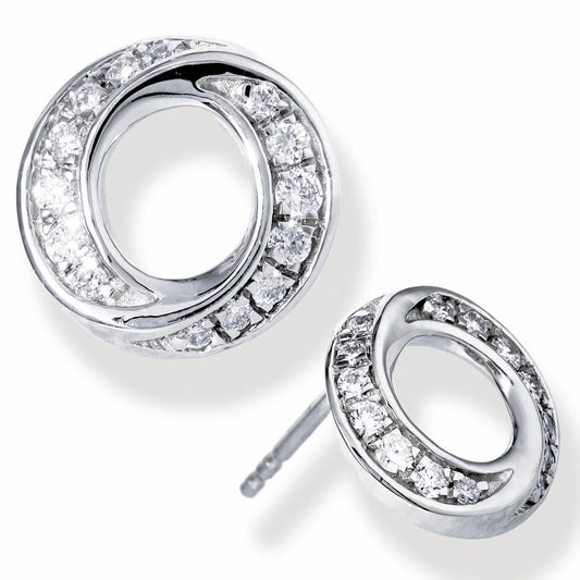 Diamond Round Circle Ear Studs White Gold