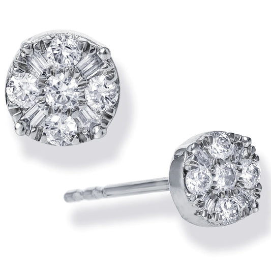 Diamond Round Disk Ear Studs White Gold