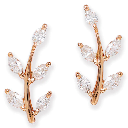 Diamond Leaf Shape Ear Studs Rose Gold