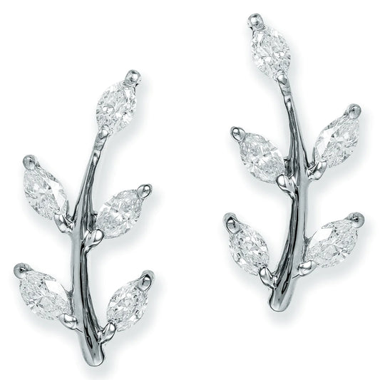 Diamond Leaf Shape Ear Studs White Gold