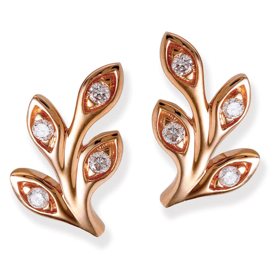 Diamond Leaf Shape Ear Studs  Rose Gold