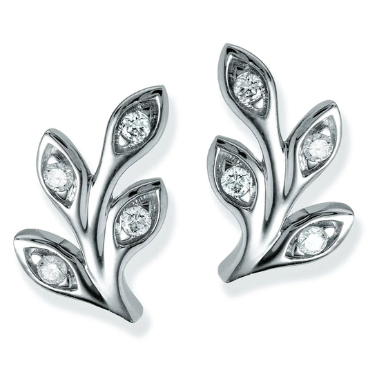 Diamond Leaf Shape Ear Studs White Gold