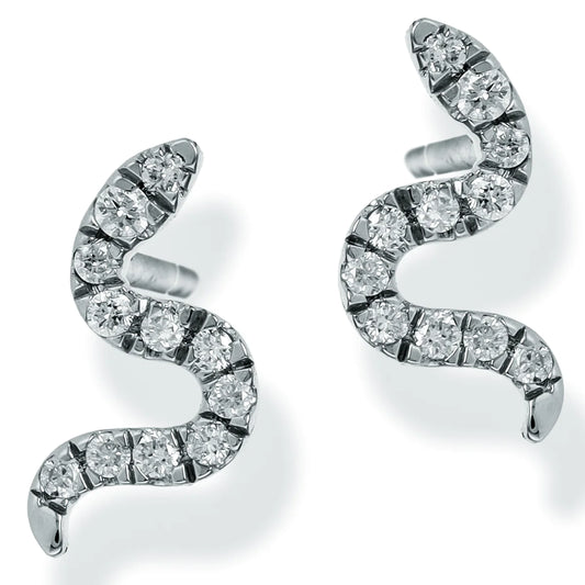 Diamond Snake Shape Ear Studs White Gold