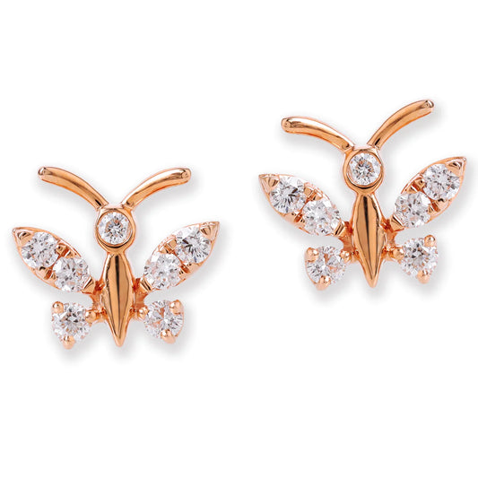 Diamond Butterfly Ear Studs Rose Gold