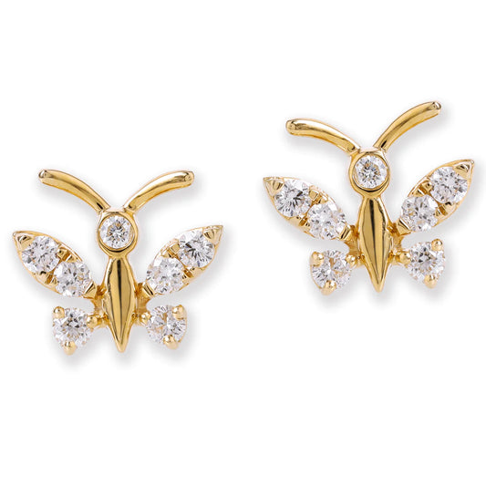 Diamond Butterfly Ear Studs Yellow Gold