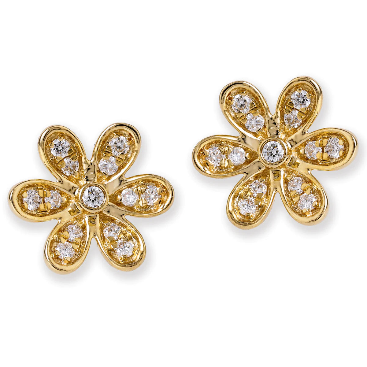 Diamond Flower Ear Studs Yellow Gold