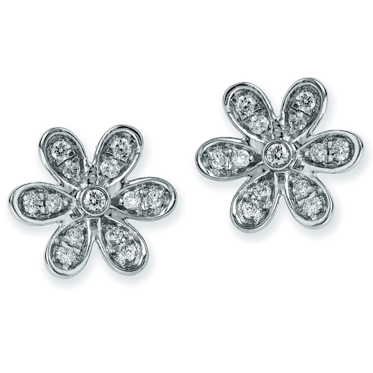 Diamond Flower Ear Studs White Gold