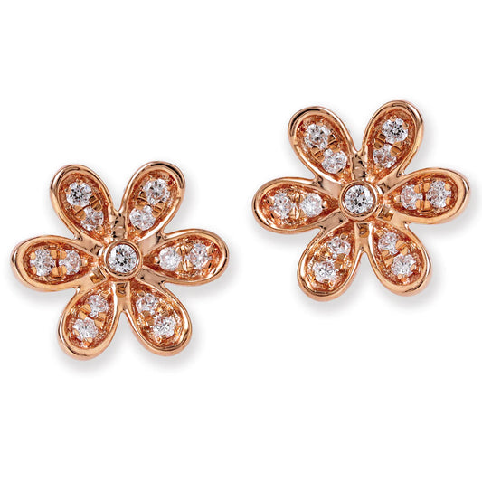 Diamond Flower Ear Studs Rose Gold