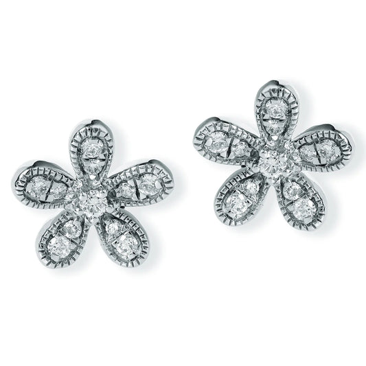 Diamond Flower Ear Studs White Gold