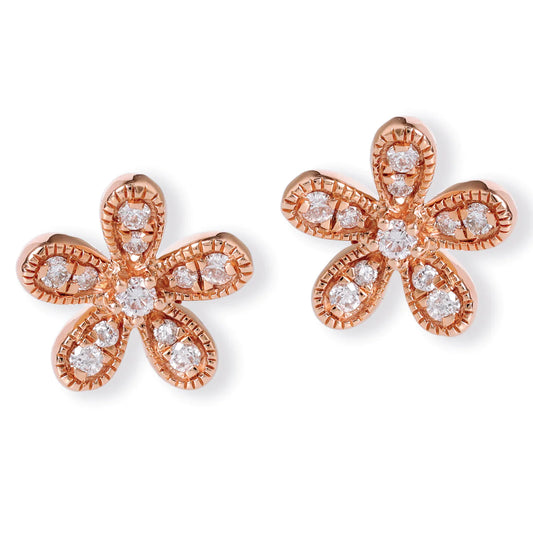 Diamond Flower Ear Studs  Rose Gold