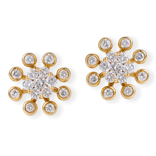 Diamond Flower Ear Studs Yellow Gold