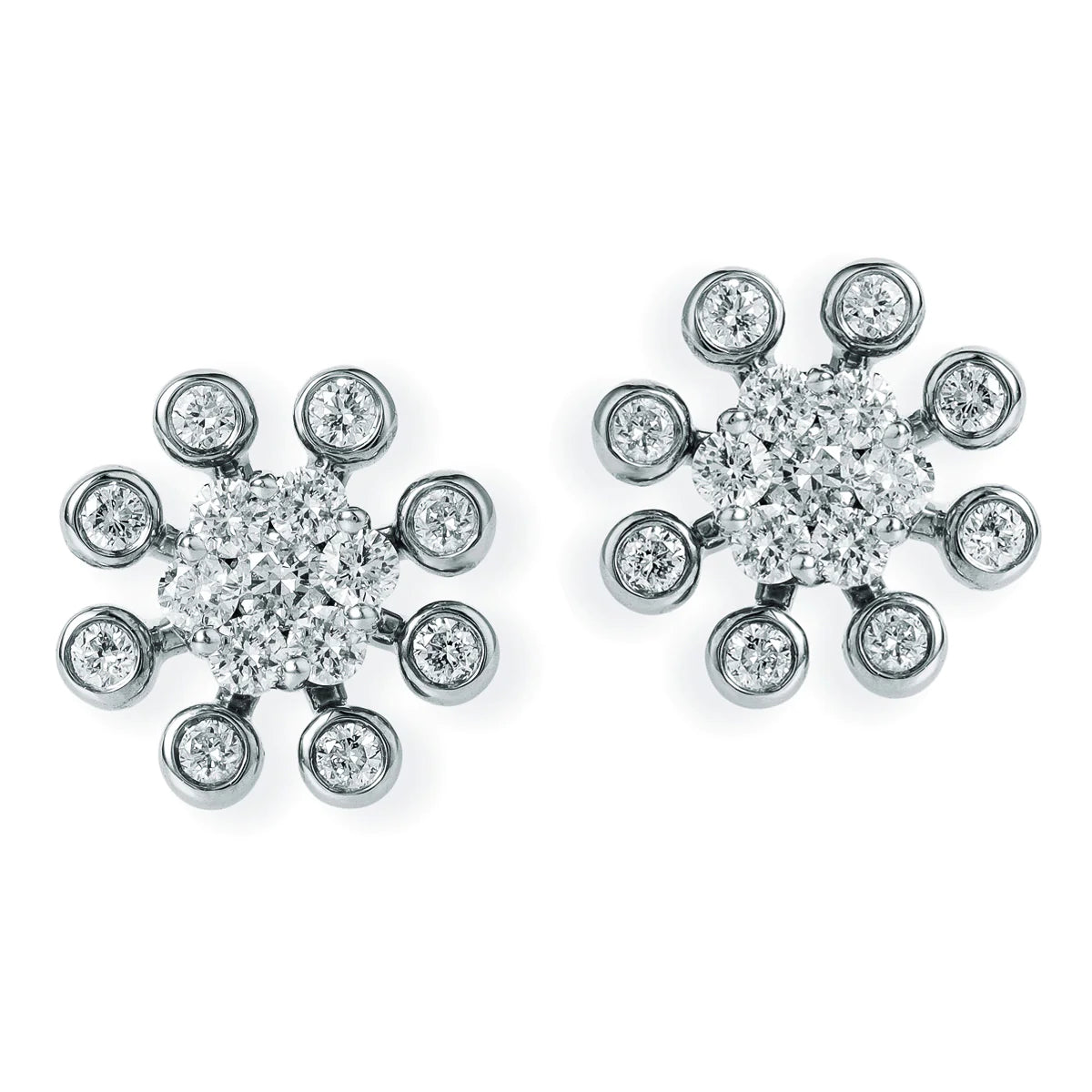 Diamond Flower Ear Studs White Gold