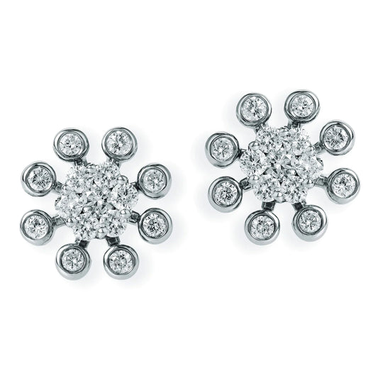 Diamond Flower Ear Studs White Gold