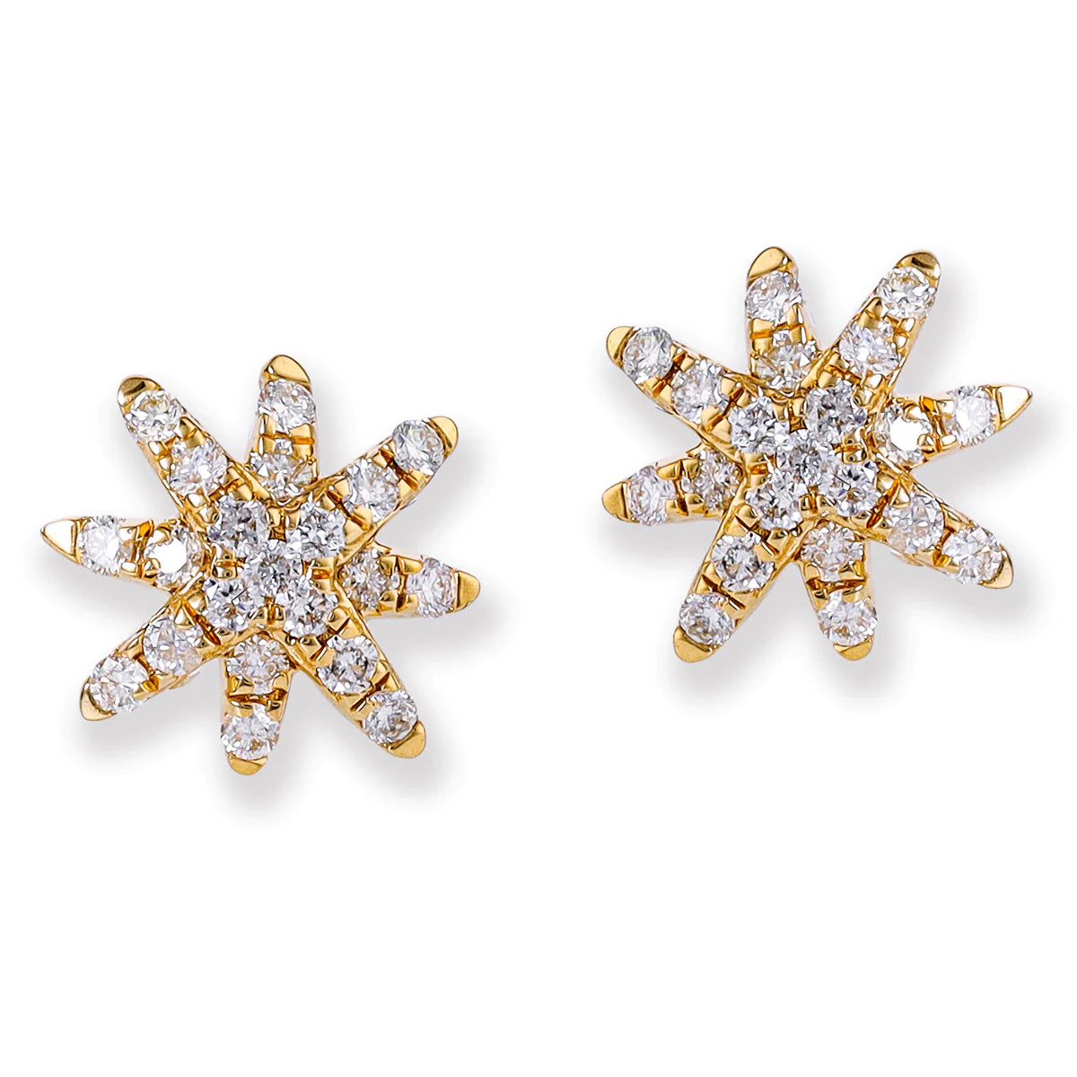 Diamond Starbust Ear Studs Yellow Gold