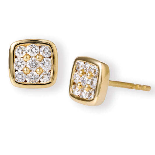 Diamond Cushion Shape Ear Studs Yellow Gold